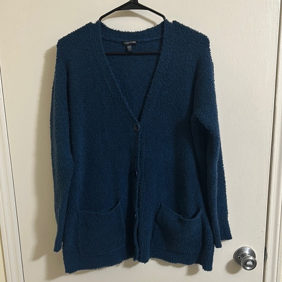 EUC Eileen Fisher Navy Fuzzy Button Down Cardigan XS - Picture 1 of 4